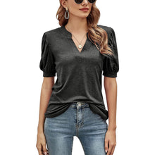Load image into Gallery viewer, Romanstii Women Casual V-neck T-Shirts Loose Puff Short