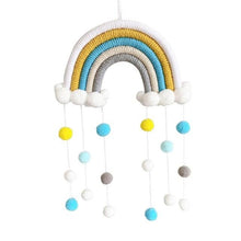 Load image into Gallery viewer, Room Decoration Handmade Woven Cotton Rope Rainbow Hanging Decoration Rainbow with Pom Pom Ball Wall Hanging Garlands for Kids Room Baby Shower Party Supplies Wall Hanging Decor With Felt Ball Photo Props