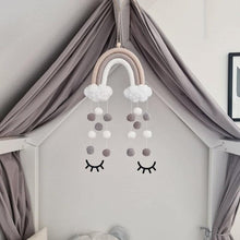 Load image into Gallery viewer, Room Decoration Handmade Woven Cotton Rope Rainbow Hanging Decoration Rainbow with Pom Pom Ball Wall Hanging Garlands for Kids Room Baby Shower Party Supplies Wall Hanging Decor With Felt Ball Photo Props