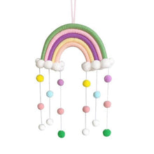 Load image into Gallery viewer, Room Decoration Handmade Woven Cotton Rope Rainbow Hanging Decoration Rainbow with Pom Pom Ball Wall Hanging Garlands for Kids Room Baby Shower Party Supplies Wall Hanging Decor With Felt Ball Photo Props