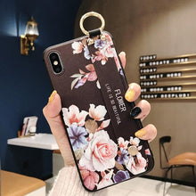 Load image into Gallery viewer, Rose Flowers Wrist Strap Phone Cases For iPhone 13 12 11 14 pro MAX X XR XS MAX 7 8 Plus Cover Hand Band Cases Soft Full Protection Slim Colorful Protective Phone Case For iPhone