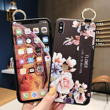 Load image into Gallery viewer, Rose Flowers Wrist Strap Phone Cases For iPhone 13 12 11 14 pro MAX X XR XS MAX 7 8 Plus Cover Hand Band Cases Soft Full Protection Slim Colorful Protective Phone Case For iPhone