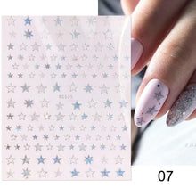 Load image into Gallery viewer, Rose Gold Star 3D Nail Stickers Silver Black White Star Heart Transfer Stickers for Nails DIY Decals Manicures Decoration Tips Nail Art Decals Water Transfer Nail Decals Sticker For Pretty Girl Self-Adhesive Nail Decals Designer Nail Stickers for Acrylic