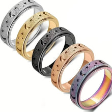 Load image into Gallery viewer, Rotatable Anxiety Fidget Ring Moon and Star Design
