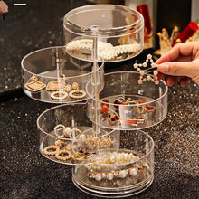 Load image into Gallery viewer, Rotating Jewelry Storage Box Makeup Storage Rack Bracelet Earring Round Plastic Organizer Boxes Holder Display Rack with Cover Rotatable Jewelry Storage Box Makeup Rack Storage Bracelet Earring Round Jewelry Organizer