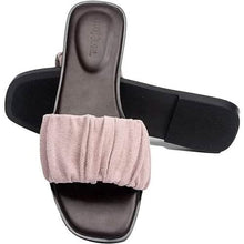 Load image into Gallery viewer, Roxoni Women's Ruched Fabric Slide Sandals Open Toe Flat Sandals with Heel Cushion