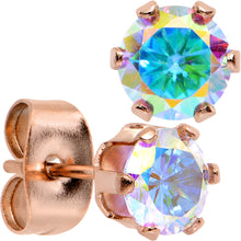Load image into Gallery viewer, 5mm Aurora CZ Gem Rose Gold IP Post Stud Earrings