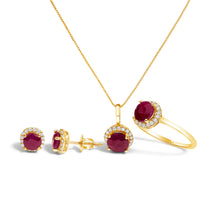 Load image into Gallery viewer, 10K White Gold Purple Amethyst and 3/8 Cttw Diamond Halo Jewelry Set (Earrings, Pendant & Ring)