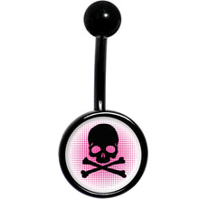 Load image into Gallery viewer, Pink Black Skull Black Belly Ring