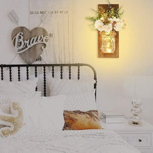Load image into Gallery viewer, Rustic Wall Sconces Flower Lamp Mason Jar Sconce Handmade Wall Art Hanging Home Decoration 2 Set with LED Fairy Lights Decorative Peony Flower