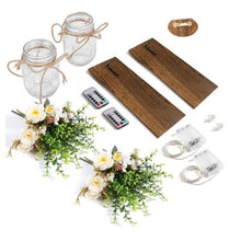 Load image into Gallery viewer, Rustic Wall Sconces Flower Lamp Mason Jar Sconce Handmade Wall Art Hanging Home Decoration 2 Set with LED Fairy Lights Decorative Peony Flower