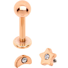 Load image into Gallery viewer, Clear CZ Rose Gold PVD Star Internally Threaded Labret Set of 3 Ends