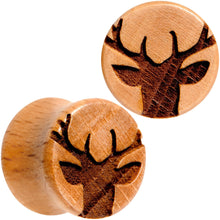 Load image into Gallery viewer, Organic Beechwood Holiday Antler Deer Saddle Plug Set Sizes 8mm to 25mm