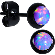 Load image into Gallery viewer, Purple Synthetic Opal Black IP 316L Surgical Steel Stud Earrings