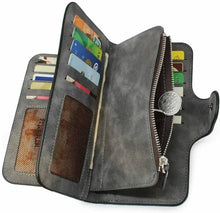 Load image into Gallery viewer, Vintage Faux Leather Long Wallet – Trifold Credit Card Holder with Snap & Zipper