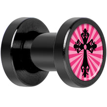 Load image into Gallery viewer, Pink Black Radiant Cross Black Anodized Screw Fit Plug Set 4G