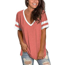 Load image into Gallery viewer, Womens Tops Striped Short Sleeve V Neck Tee T Shirts