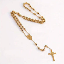 Load image into Gallery viewer, San Benito Golden Plated Stainless Steel Priest Saint Benedict Rosary Necklace