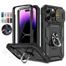 Load image into Gallery viewer, Screen Protector And Kickstand Heavy Duty Protection Shockproof Case for iPhone Slide Camera Case For iPhone 14 Pro Max 14 Plus 13 Pro 12 Build in 360 Degree Rotate Kickstand iPhone Cases