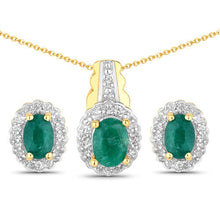 Load image into Gallery viewer, 1.71 Carat Dyed Emerald and White Topaz .925 Sterling Silver Jewelry Set