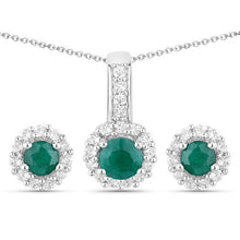 Load image into Gallery viewer, 1.81 Carat Dyed Emerald and White Topaz .925 Sterling Silver Jewelry Set