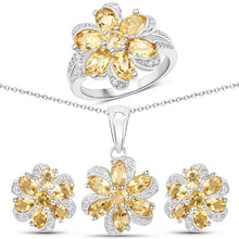 Load image into Gallery viewer, 7.92 Carat Genuine Citrine and White Topaz .925 Sterling Silver 3 Piece Jewelry Set (Ring, Earrings, and Pendant w/ Chain)