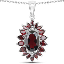 Load image into Gallery viewer, 20.24 Carat Genuine Garnet .925 Sterling Silver 3 Piece Jewelry Set (Ring, Earrings, and Pendant w/ Chain)