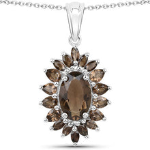 Load image into Gallery viewer, 16.36 Carat Genuine Smoky Quartz .925 Sterling Silver 3 Piece Jewelry Set (Ring, Earrings, and Pendant w/ Chain)