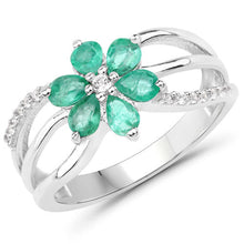 Load image into Gallery viewer, 3.61 Carat Genuine Emerald and White Topaz .925 Sterling Silver Set (Ring, Earrings, and Pendant )