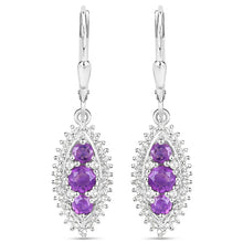 Load image into Gallery viewer, 3.60 Carat Genuine Amethyst and White Topaz .925 Sterling Silver 3 Piece Jewelry Set (Ring, Earrings, and Pendant w/ Chain)