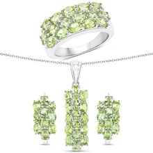 Load image into Gallery viewer, 8.84 Carat Genuine Peridot .925 Sterling Silver 3 Piece Jewelry Set (Ring, Earrings, and Pendant w/ Chain)