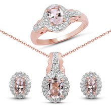 Load image into Gallery viewer, 2.28 Carat Genuine Morganite and White Topaz .925 Sterling Silver 3 Piece Jewelry Set (Ring, Earrings, and Pendant w/ Chain)