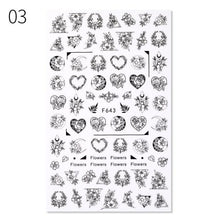 Load image into Gallery viewer, Sexy Lady Shaped 3D Nail Stickers Character Face Image Leaves Flower Decals Slider Black White Nail Art Decoration Manicure Decoration Nail Art Supplies 3D Self-Adhesive Nail Decals Designer Nail Stickers for Acrylic Nails