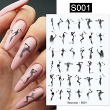 Load image into Gallery viewer, Sexy Lady Shaped 3D Nail Stickers Character Face Image Leaves Flower Decals Slider Black White Nail Art Decoration Manicure Decoration Nail Art Supplies 3D Self-Adhesive Nail Decals Designer Nail Stickers for Acrylic Nails