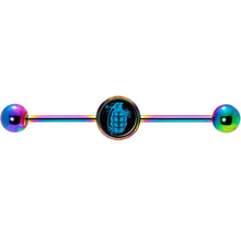 Load image into Gallery viewer, 14G Blue Grenade Rainbow Industrial Barbell 37mm