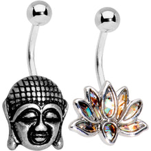 Load image into Gallery viewer, Iridescent Lotus Flower and Ancient Buddha Belly Ring Set of 2