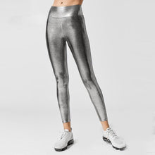 Load image into Gallery viewer, Shape Relaxed Fit Graduated Compression Travel Leggings with Stay in Place Waistband Women's Yoga Pants High Waist Metallic Luster Gym Sportswear Female Legging Tight Pants Shiny Sports Leggings