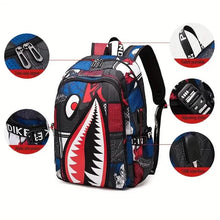 Load image into Gallery viewer, Patterned Shark Nylon Student Backpack