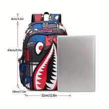 Load image into Gallery viewer, Patterned Shark Nylon Student Backpack