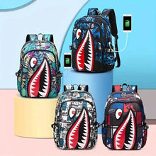 Load image into Gallery viewer, Patterned Shark Nylon Student Backpack