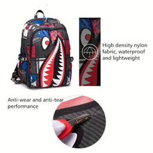 Load image into Gallery viewer, Patterned Shark Nylon Student Backpack