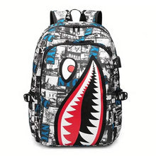 Load image into Gallery viewer, Patterned Shark Nylon Student Backpack