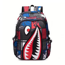 Load image into Gallery viewer, Patterned Shark Nylon Student Backpack