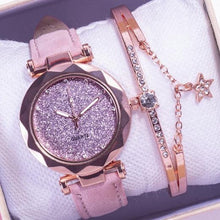 Load image into Gallery viewer, Shiny Luxury Student Watch Womens Star Quartz Watch Fashion Casual Womens Watch Bracelet Set Dial Woman Children Set Bracelet Watch Leather Band Luxury Quartz Watches