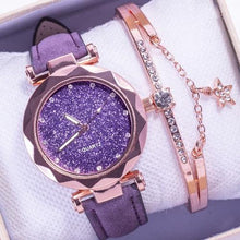 Load image into Gallery viewer, Shiny Luxury Student Watch Womens Star Quartz Watch Fashion Casual Womens Watch Bracelet Set Dial Woman Children Set Bracelet Watch Leather Band Luxury Quartz Watches