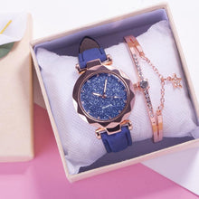 Load image into Gallery viewer, Shiny Luxury Student Watch Womens Star Quartz Watch Fashion Casual Womens Watch Bracelet Set Dial Woman Children Set Bracelet Watch Leather Band Luxury Quartz Watches