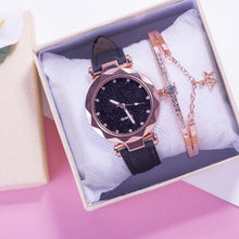 Load image into Gallery viewer, Shiny Luxury Student Watch Womens Star Quartz Watch Fashion Casual Womens Watch Bracelet Set Dial Woman Children Set Bracelet Watch Leather Band Luxury Quartz Watches
