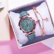 Load image into Gallery viewer, Shiny Luxury Student Watch Womens Star Quartz Watch Fashion Casual Womens Watch Bracelet Set Dial Woman Children Set Bracelet Watch Leather Band Luxury Quartz Watches