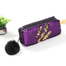 Load image into Gallery viewer, Shiny Reversible Girls Pencil Case Glitter Design Double Color Zipper Make Up Bag Stationery Case For Students