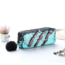 Load image into Gallery viewer, Shiny Reversible Girls Pencil Case Glitter Design Double Color Zipper Make Up Bag Stationery Case For Students